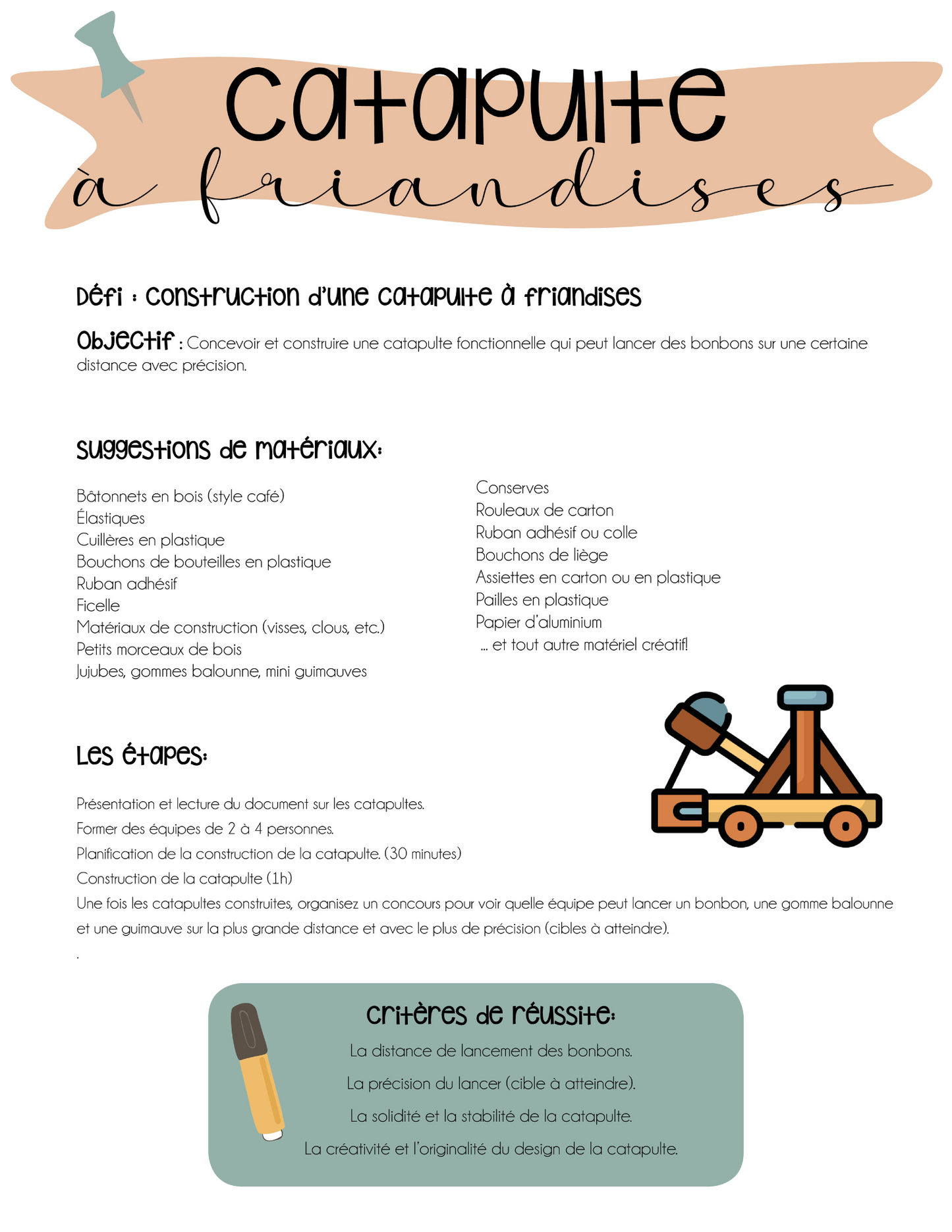 Défi d'ingénierie - La catapulte à friandises