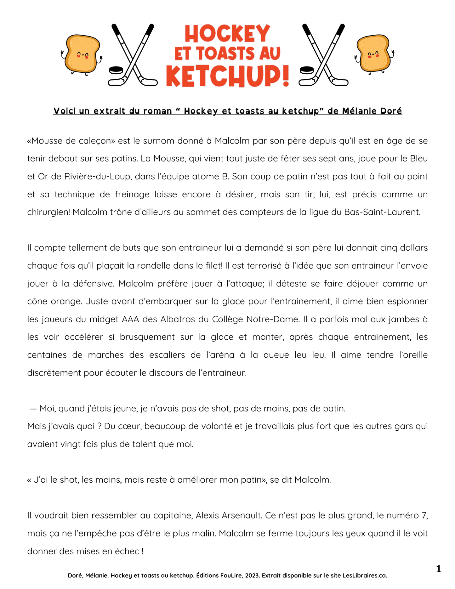 Hockey et toasts au ketchup - Compréhension de lecture