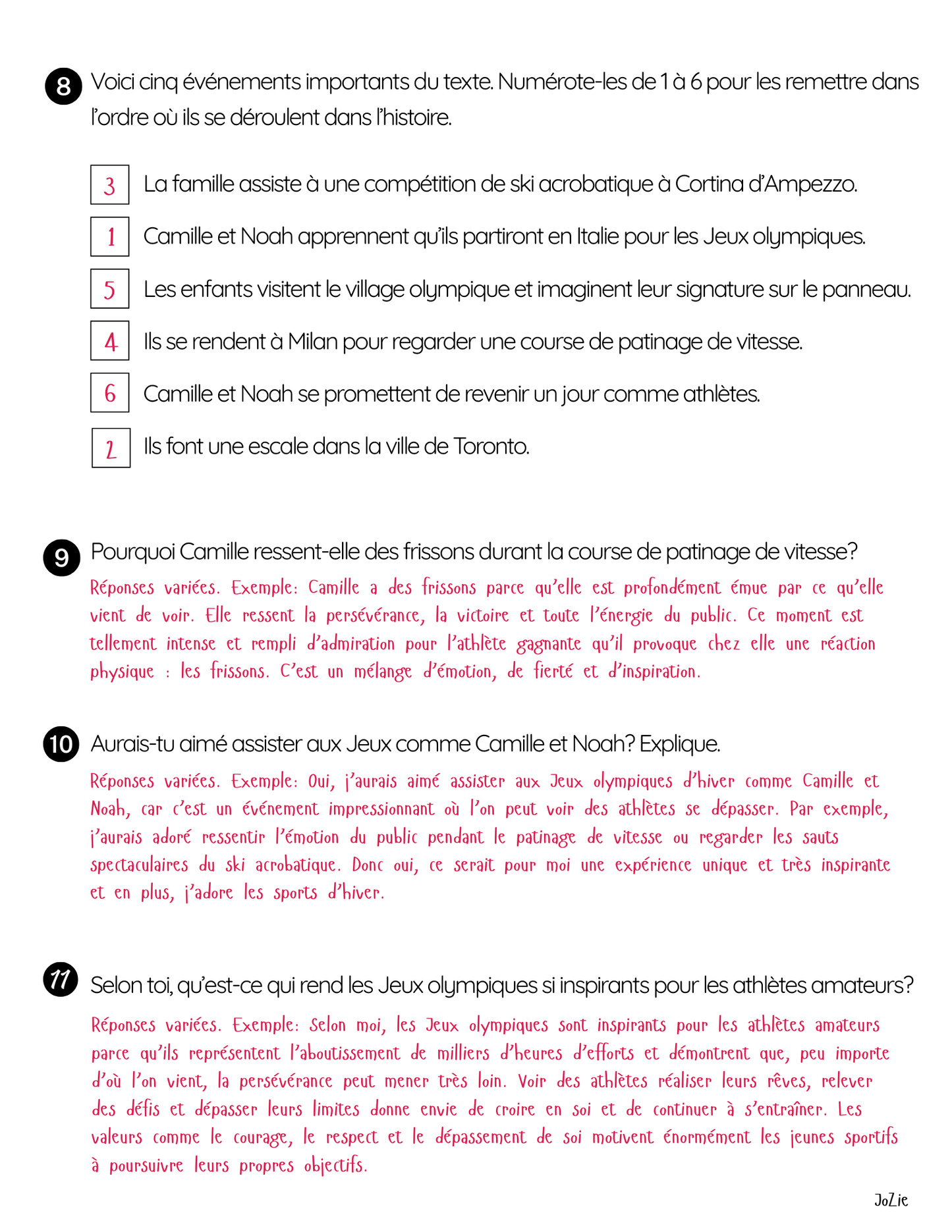 Une virée Olympique - compréhension de lecture