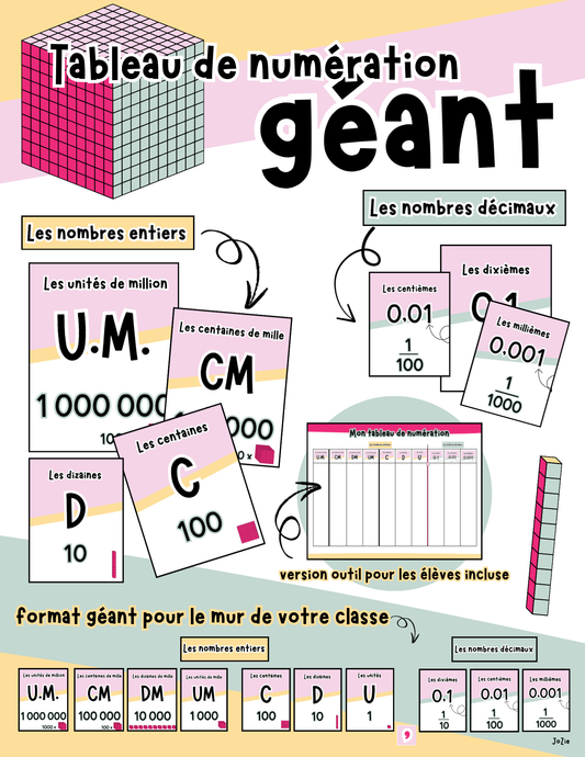 Tableau de numération géant + outil élève