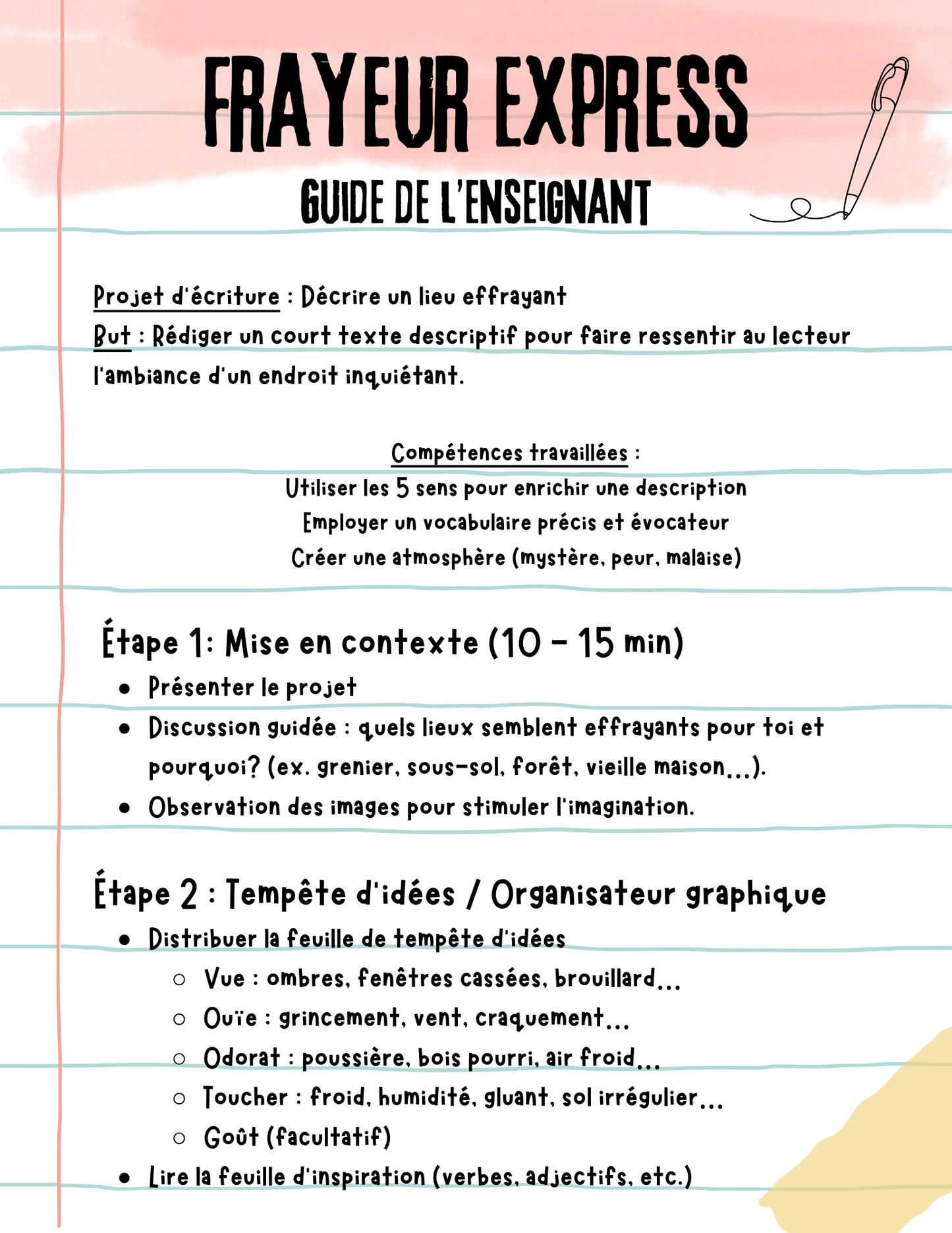 Frayeur Express - Écriture texte descriptif