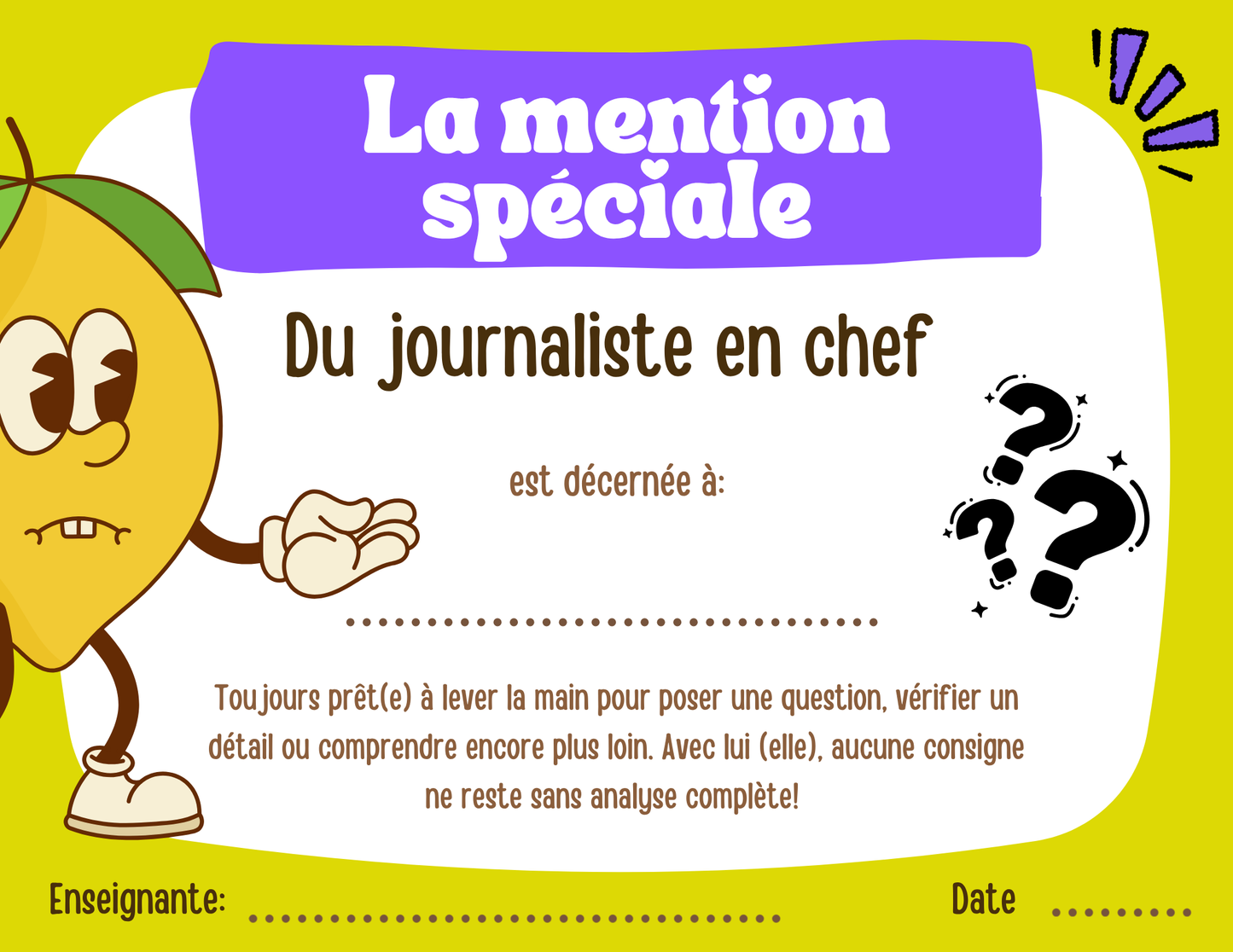 Mentions spéciales - Prix Citron