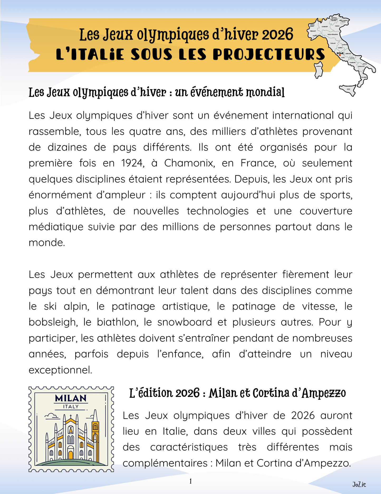 L'Italie sous les projecteurs - compréhension de lecture