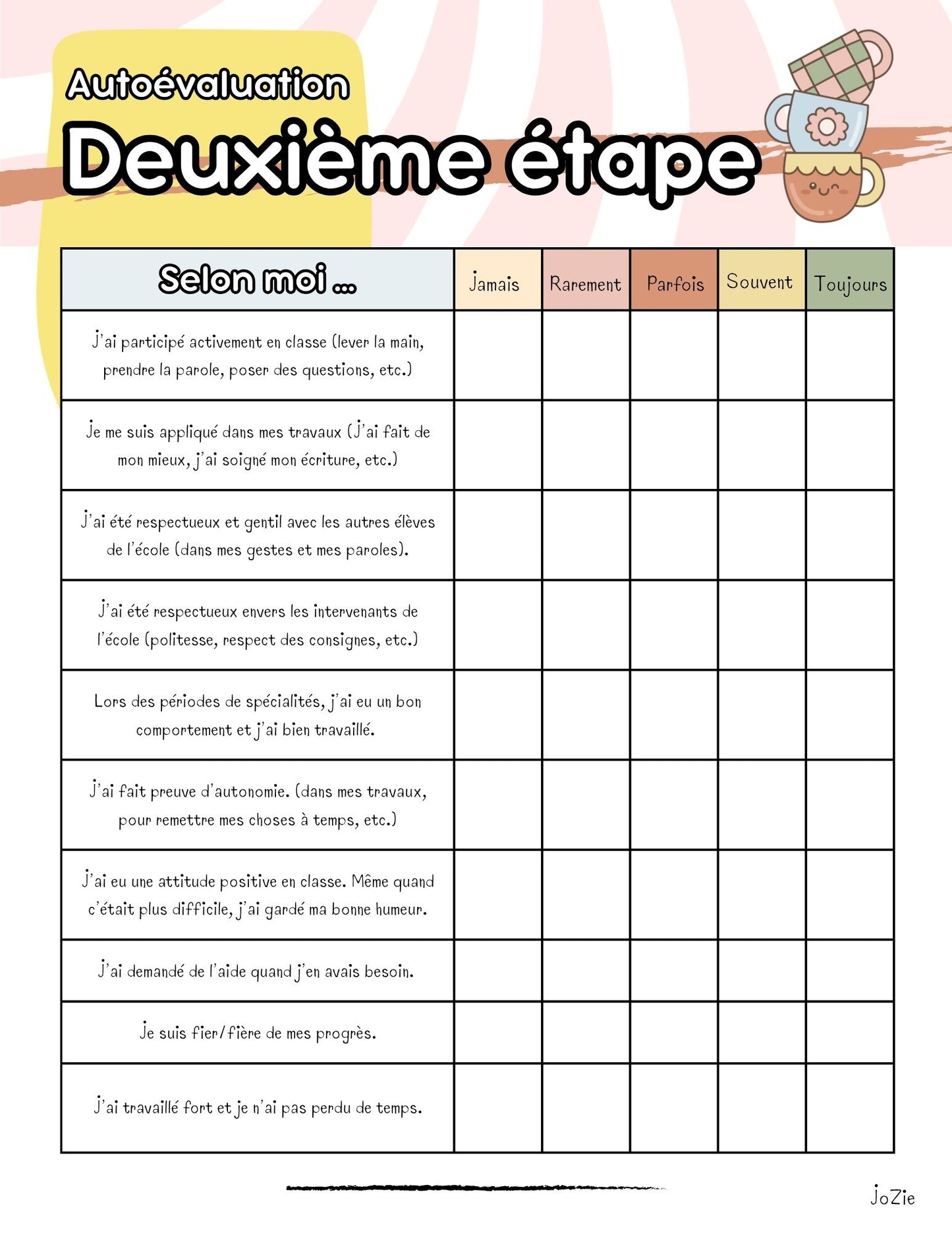 Autoévaluation des 3 étapes