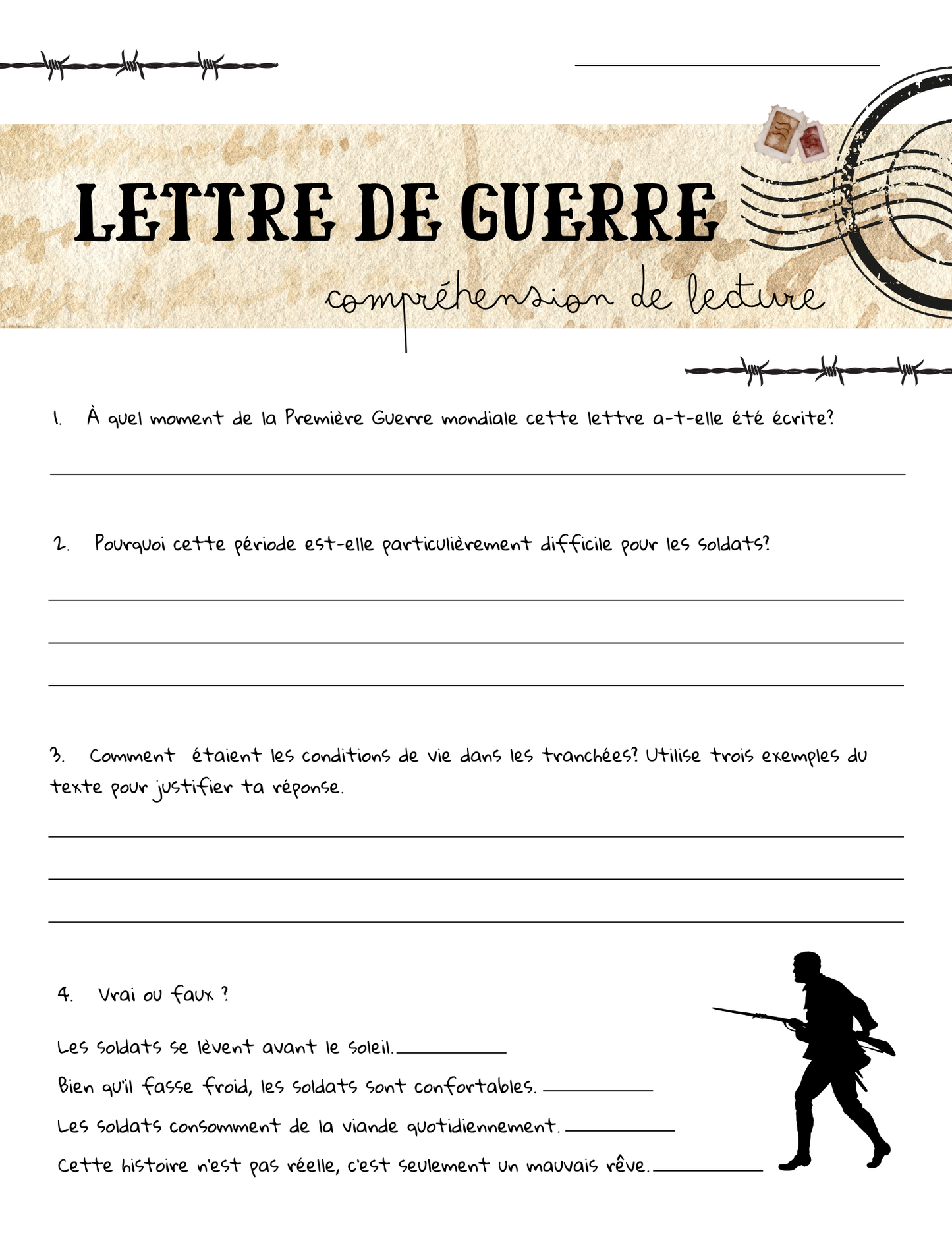 Lettre de guerre - compréhension de lecture