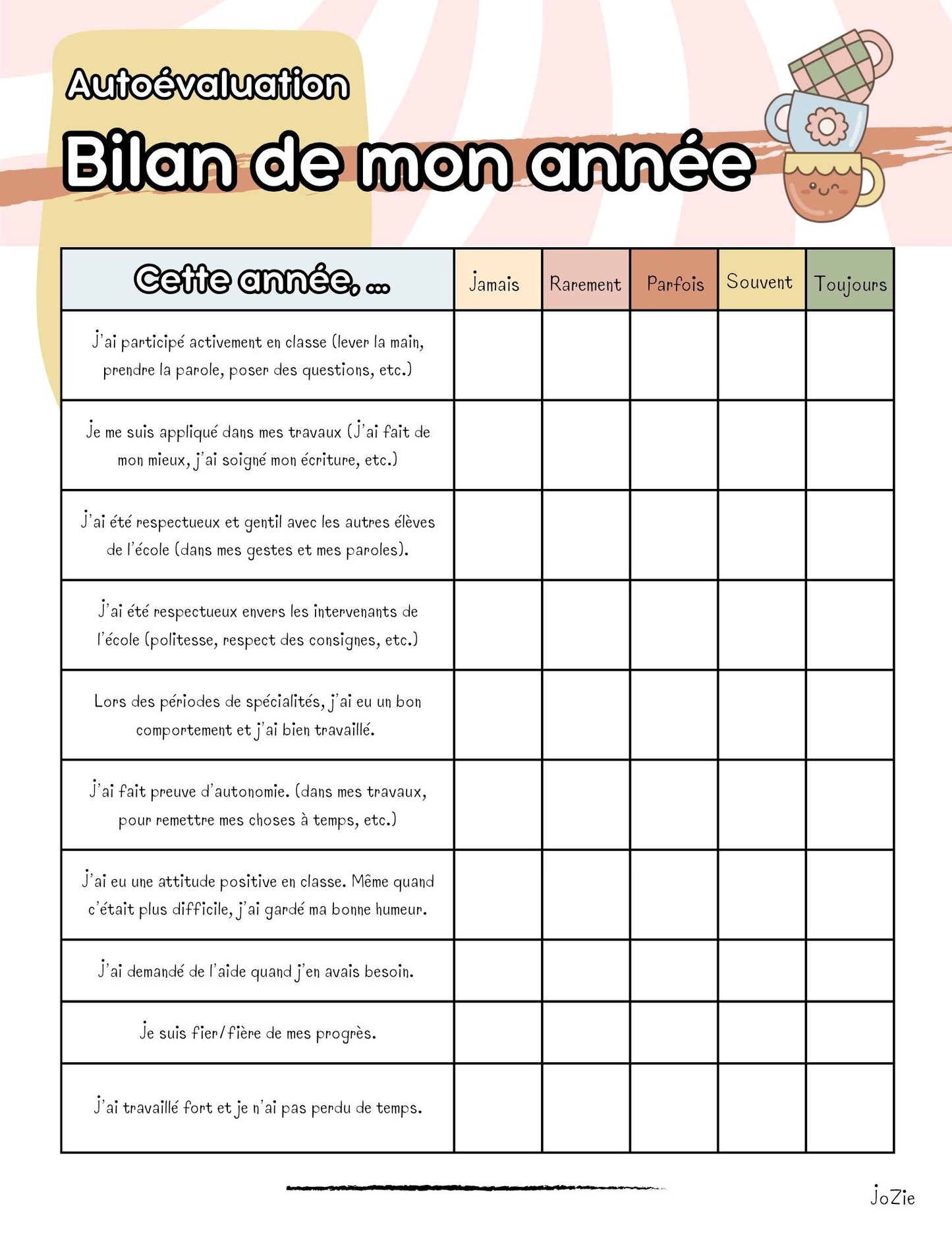 Autoévaluation des 3 étapes