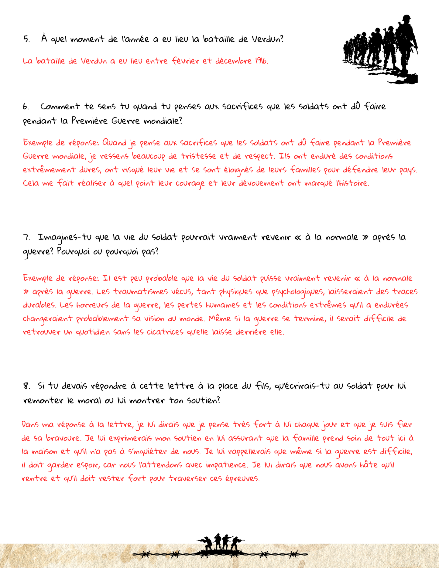 Lettre de guerre - compréhension de lecture