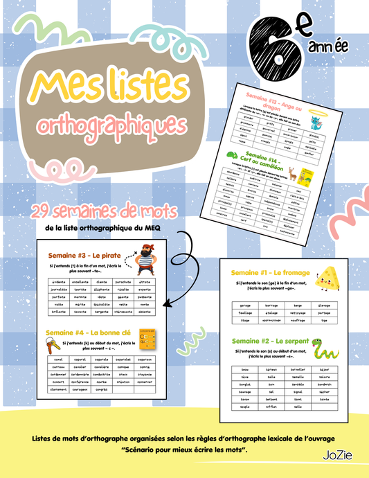 Listes orthographiques - 6e année